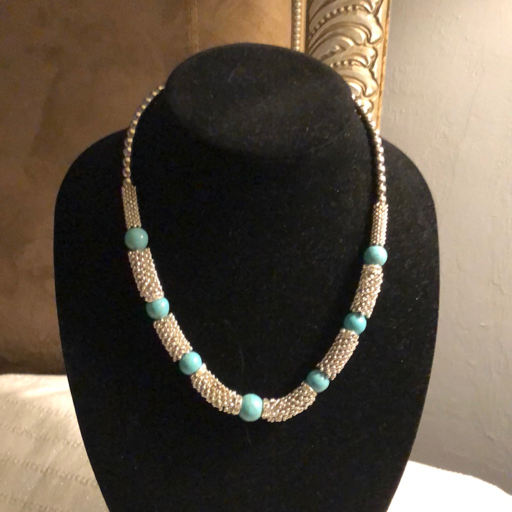 Silver Tone And Turquoise Necklace